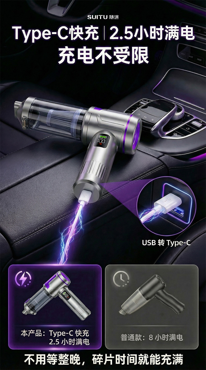 Wireless Car Vacuum Cleaner with Lcd Display, Convenient Handheld Vacuum Cleaner for Car and Home Use, Suction and Blowing All-In-One Vacuum Cleaner