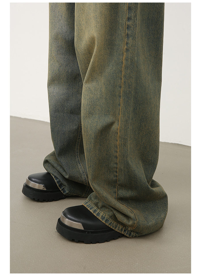 Quần jean nam ống rộng ống đứng dáng suông, vải denim giặt nước hiệu ứng râu mèo — Xanh cổ điển chi tiết 15
