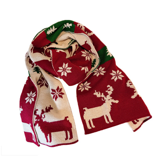 Christmas elk large scarf for women in autumn and winter, versatile and cute, girly heart-length knitted woolen scarf to keep warm in winter