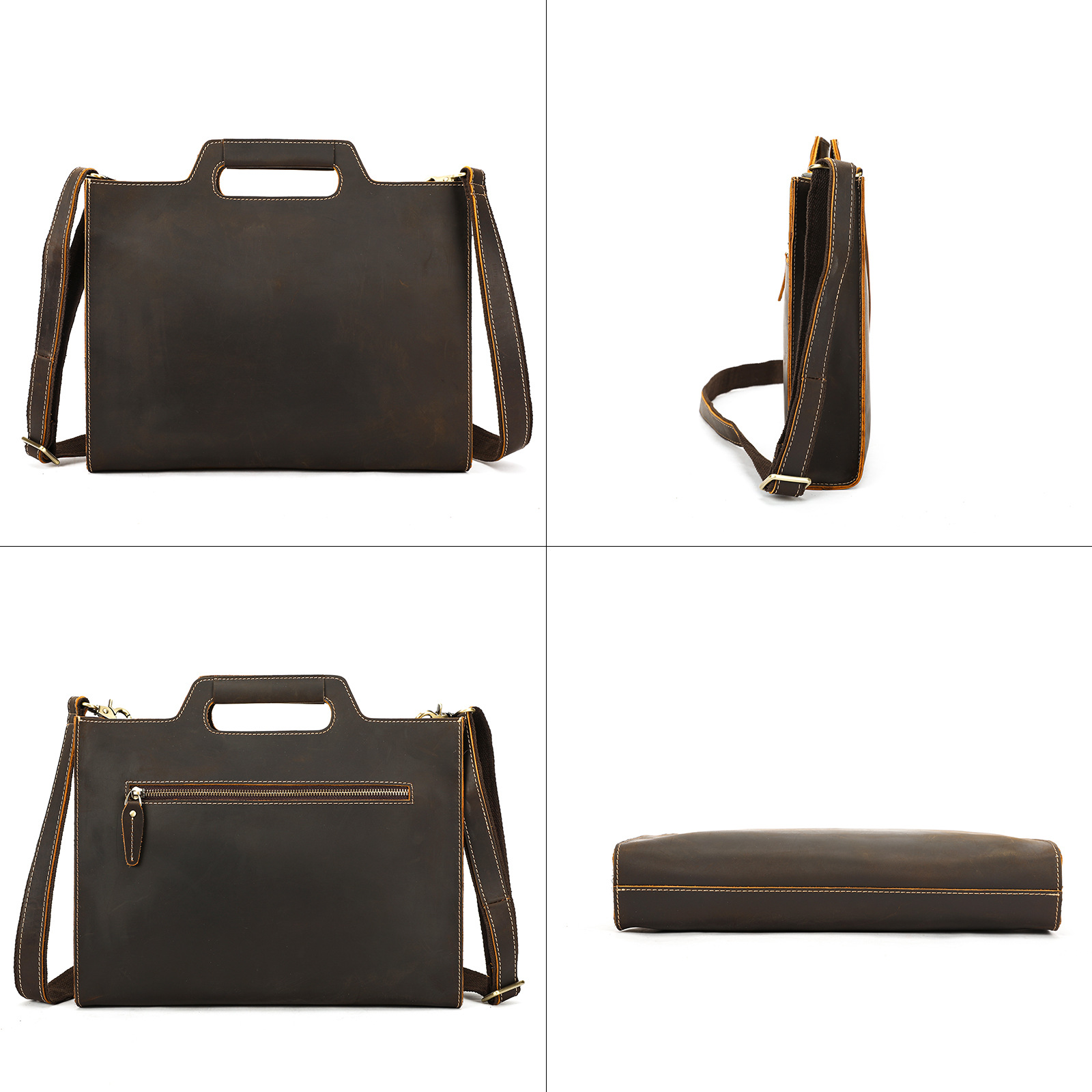 Retro-Aktentasche aus echtem Leder für Herren, hochwertige Business-Tasche mit 10-Zoll-Tabletfach, Crazy Horse Leder, Schwarz/Braun_voghion.com