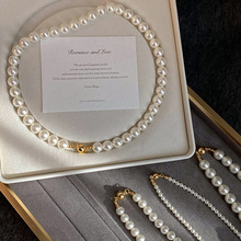 法式复古珍珠串珠磁吸项链时尚叠戴锁骨链气质轻奢高级感项饰批发