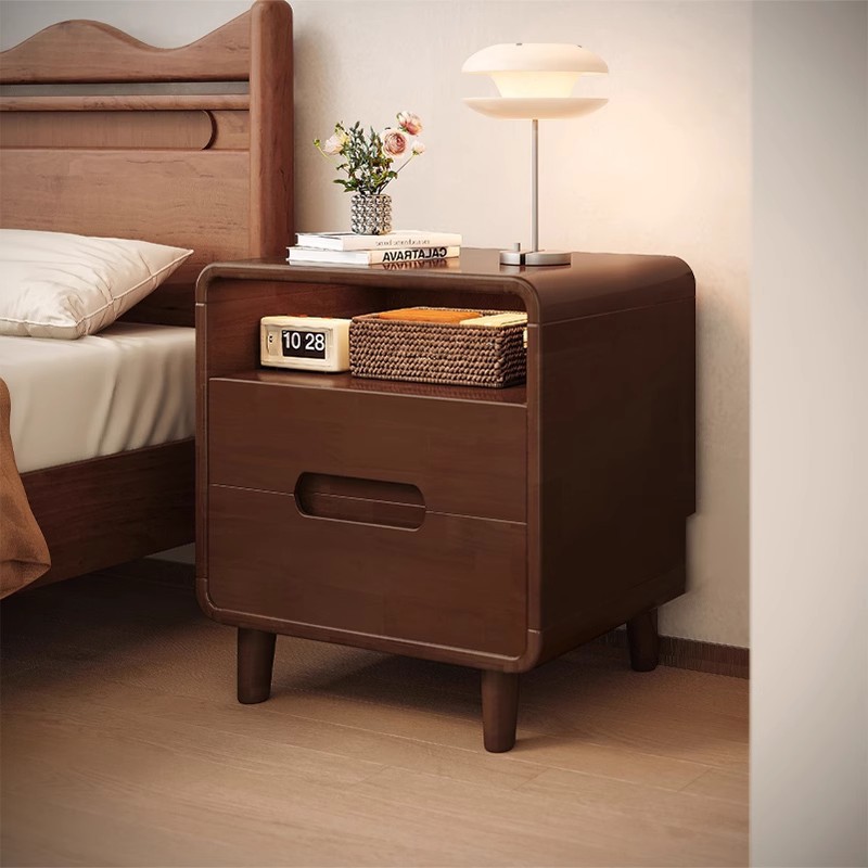 Mesita de noche de madera maciza Dormitorio doméstico 2025 Estante de cabecera de estilo explosivo Gabinete de almacenamiento de gabinete de borde de cama pequeño de estilo antiguo