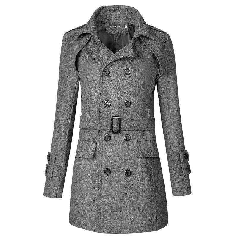 Abrigo retro británico de mediana longitud hebilla abrigo de lana de doble fila de lana engrosada para hombres cinturón rompevientos Delgado Otoño e Invierno estilo japonés