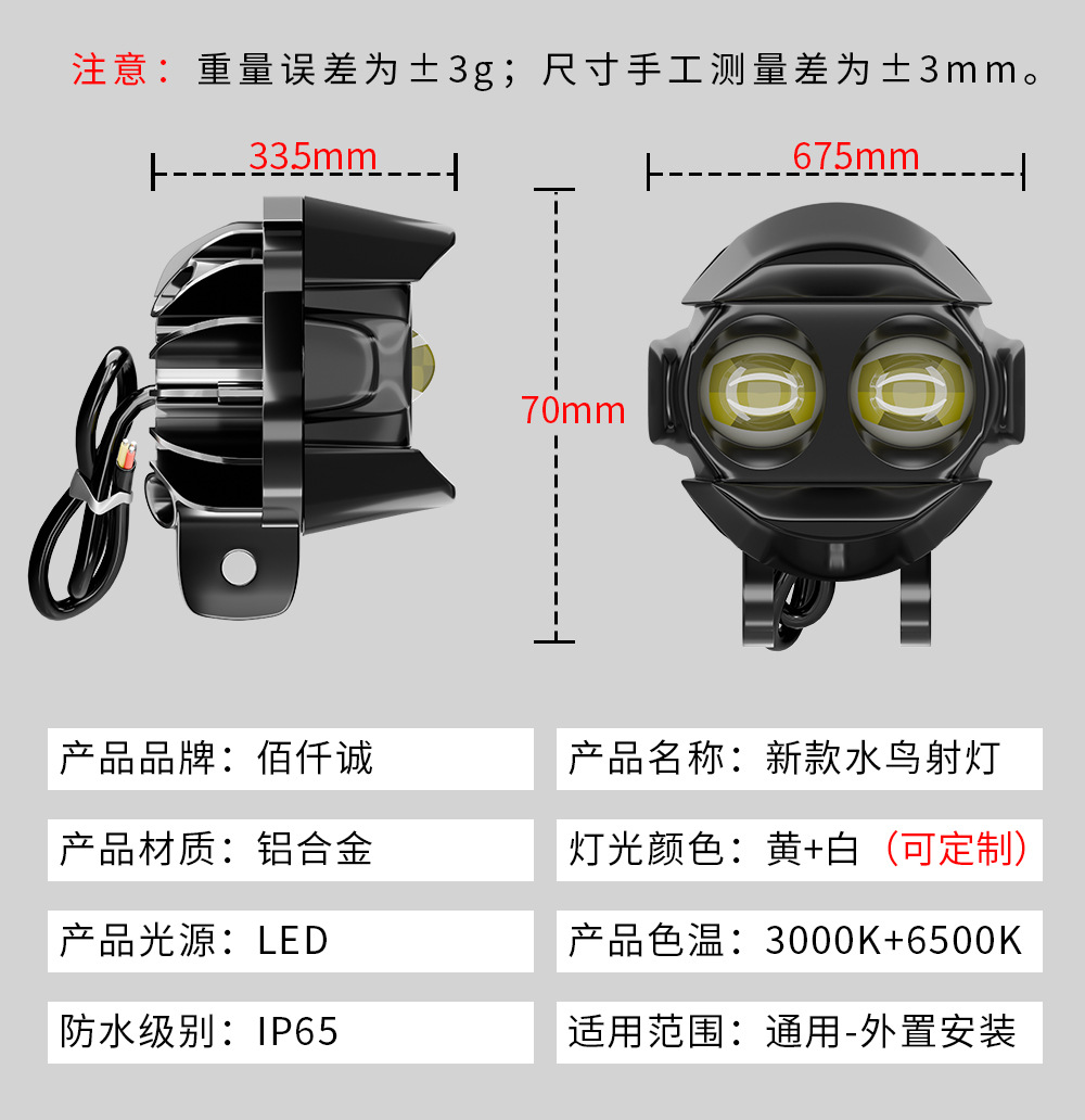 Cross-Border Hot-Selling Motorcycle Led Headlight Modification, Dual-Eye Spotlight, High and Low Beam External Electric Vehicle Headlight