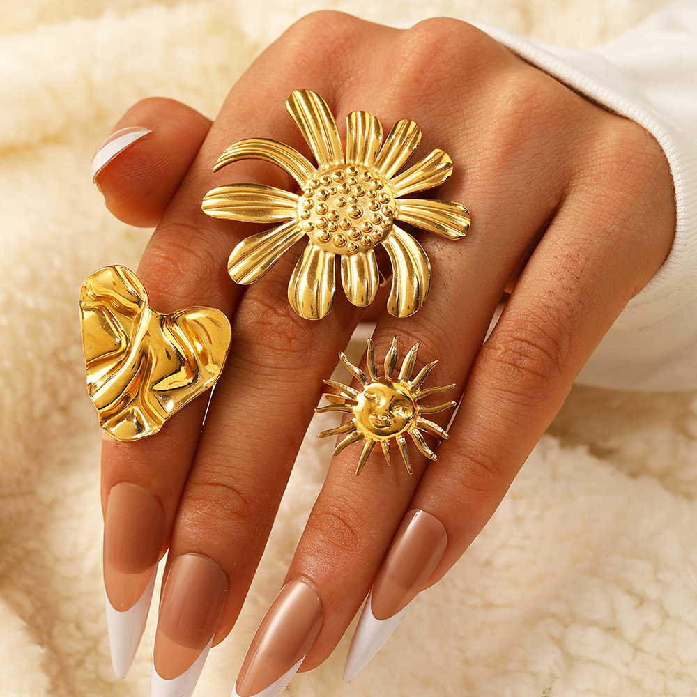 Adjustable Ring Size 1 Piece Quantity Daily Occasion Wholesale Jewelry Basic Simple Style Sun Flower 304 Stainless Steel Plating Open Rings