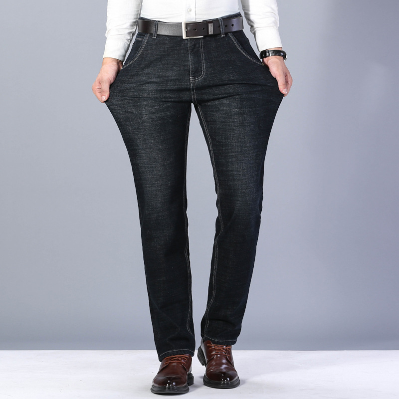 Autumn and winter man business affairs High elastic Plush cowboy casual pants Self cultivation Feet Middle-aged and young business affairs thickening cowboy trousers