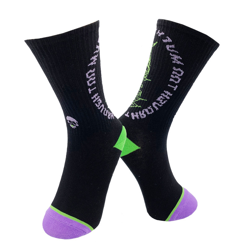Trendy Skull Letter Print Crew Socks Cotton Mid-calf Unisex_voghion.com