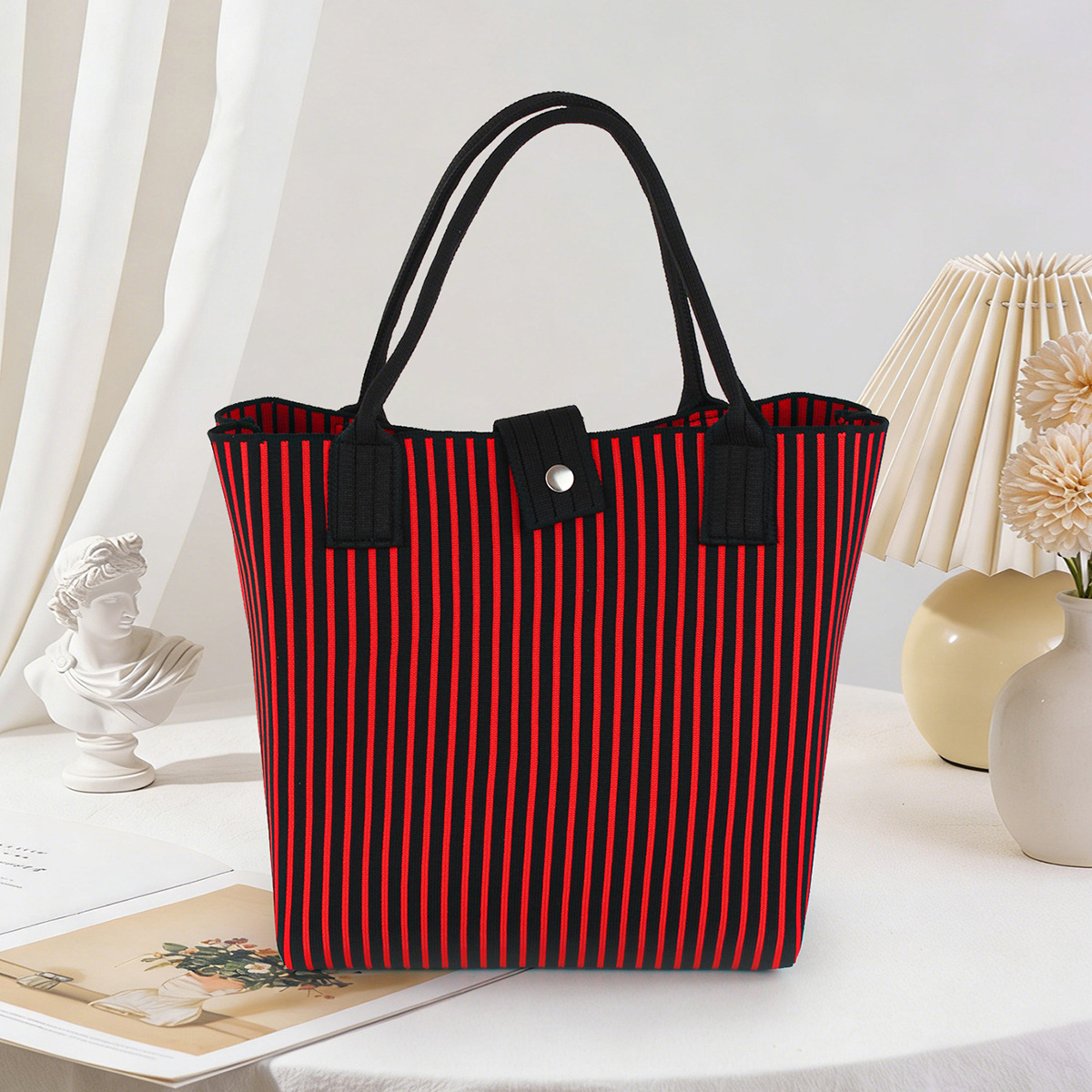 Bolso de tejido coreano de gran capacidad de transporte de moda de mil pájaros bolsos de mano casuales versátiles bolsos de bento image 19