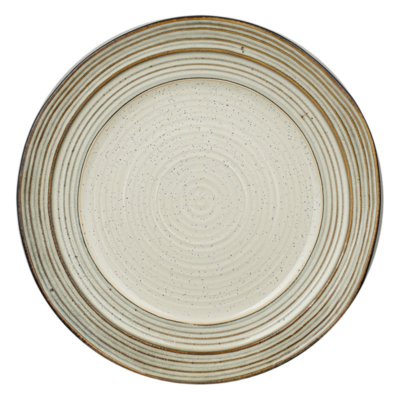 [Hilo retro creativo placa] japonés gris occidental carne placa plato de cerámica placa bandeja ligeramente defecto