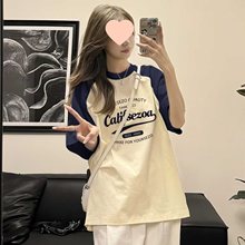 棉插肩短袖t恤女夏季2025新款初中学生宽松半袖上衣