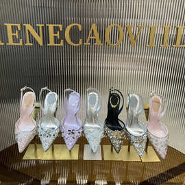 包头凉鞋女2024年新款夏季细跟网纱仙女风伴娘尖头高跟婚鞋ins潮