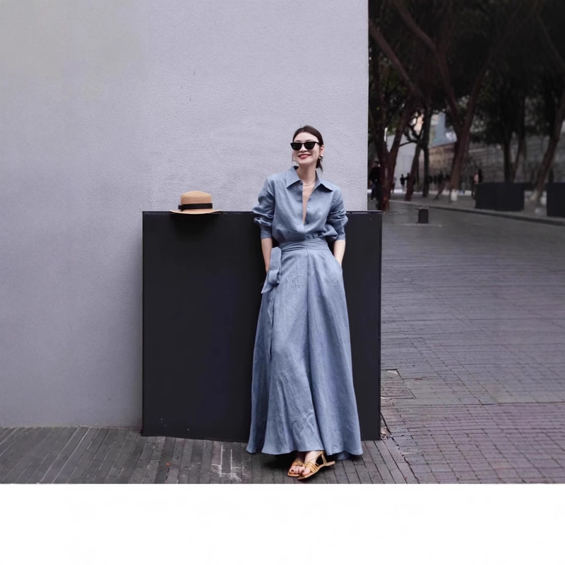 100% Linen Casual Suit for Women New Simple Old Money Style Classy Fashionable Elegant Shirt Skirt Suit for Women
