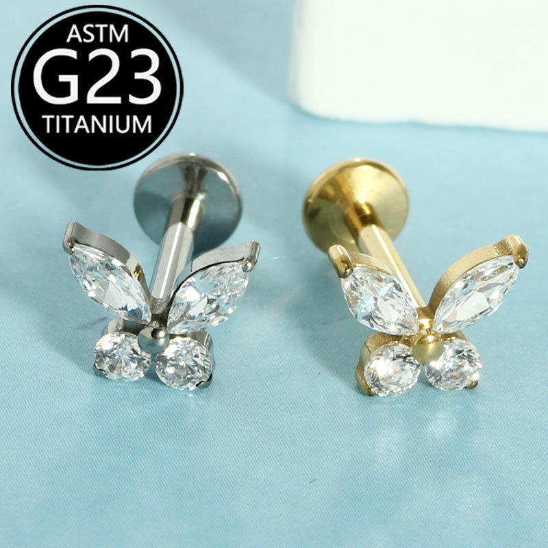 Silver pointed spike labret stud material detail