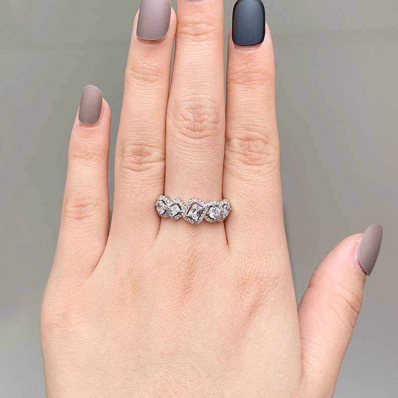 Zircon Wedding Ring For Women Irregular Geometric Silver Jewellery_voghion.com