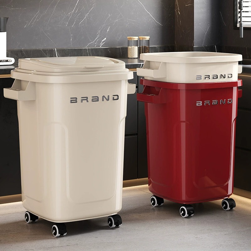 Industrial Style Trash Can for Kitchen, Large Capacity, No Need to Bend Over, Movable Trash Bin for Living Room and Bathroom, with Lid, Waterproof Trash Bin Industrial Style Trash Can for Kitchen, Large Capacity, No Need to Bend Over, Movable Trash Bin for Living Room and Bathroom, with Lid, Waterproof Trash Bin