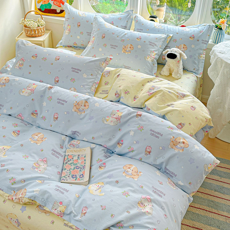 ins caricatura para niños algodón cama de cuatro piezas set 100 sábanas de flor de algodón sábanas