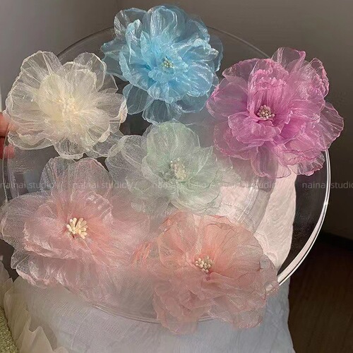 Eugene fabric flower side hair clip ambiance side bang hair clip mesh duckbill hair clip head accessory hair decoration for women