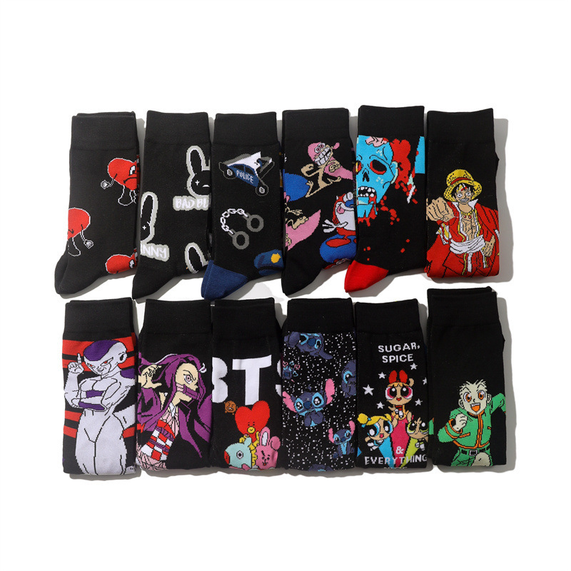 Men's factory wholesale socks European and American tide socks women's cartoon cartoon cotton socks cartoon socks men's foreign trade tube hi ze socks