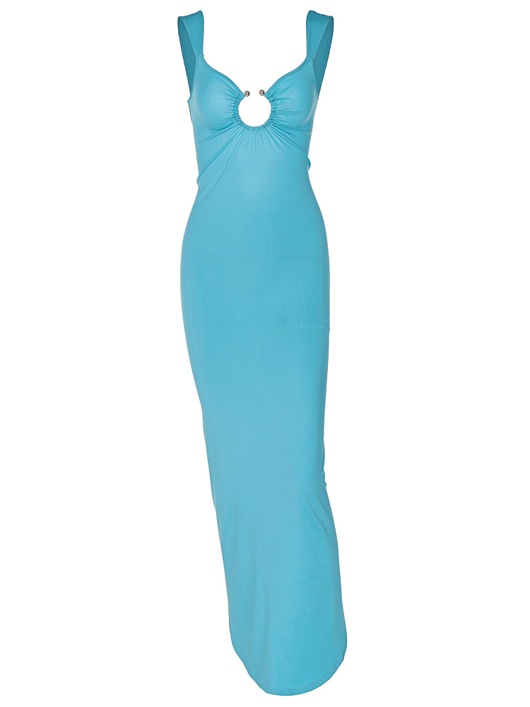 امرأة فستان ضيق جنسي رقبة على شكل V معدن بلا أكمام اللون الصامد فستان طويل ماكسي يوم الاجازة شاطئ بحر display picture 1