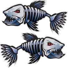 2Pcs Fish Skeleton Vinyl Sticker For Cars, Trucks,Laptop