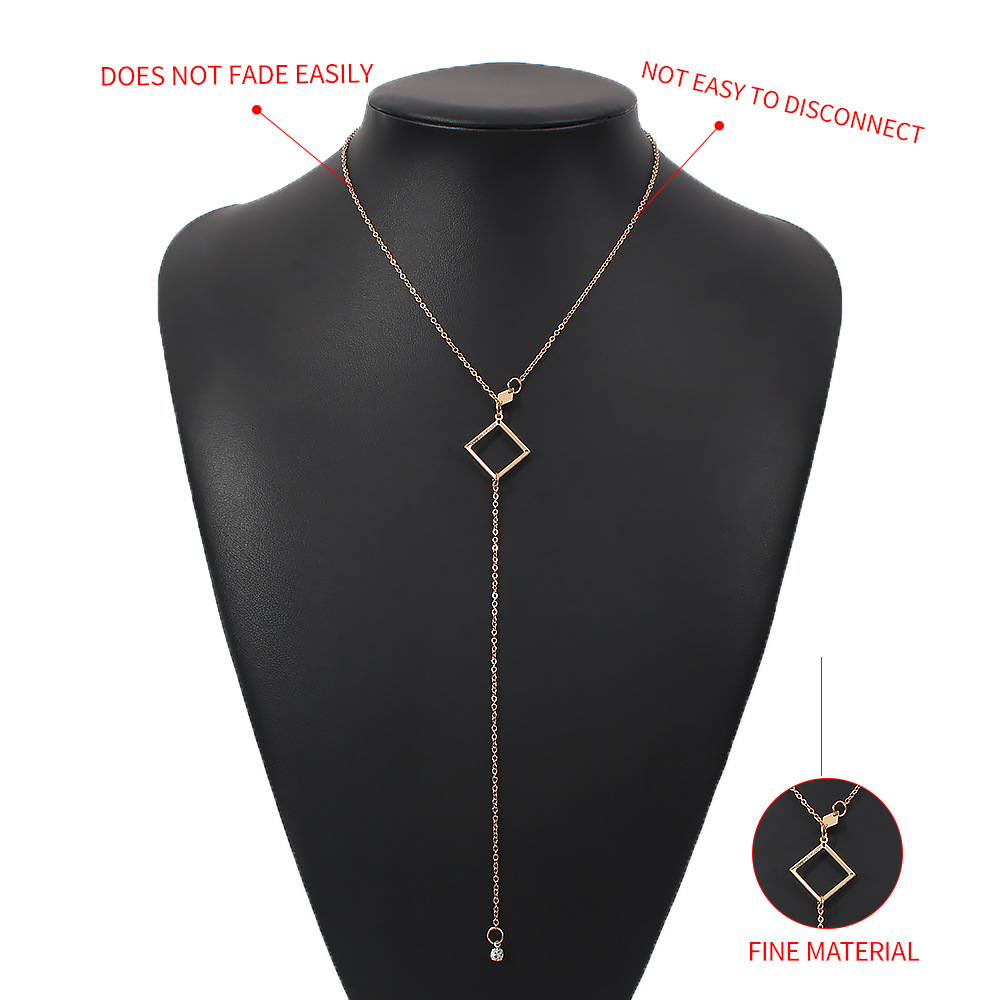 Simple Square Diamond Long Pendant Necklace display picture 6