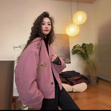 新款日系文艺复古宽松显瘦百搭休闲棉服外套女刺绣棉麻加厚外套
