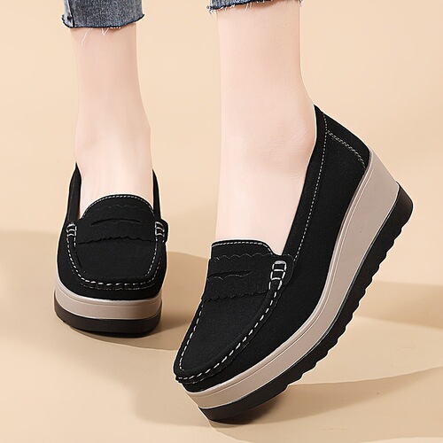Women's Slip On Loafers with 1.5 Inch Wedge Heel Lightweight Cross-Border