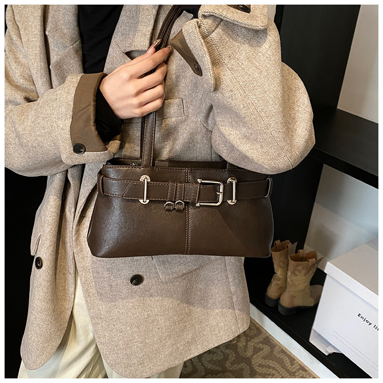 Belt Buckle Structured Zip Closure Shoulder Bag 2