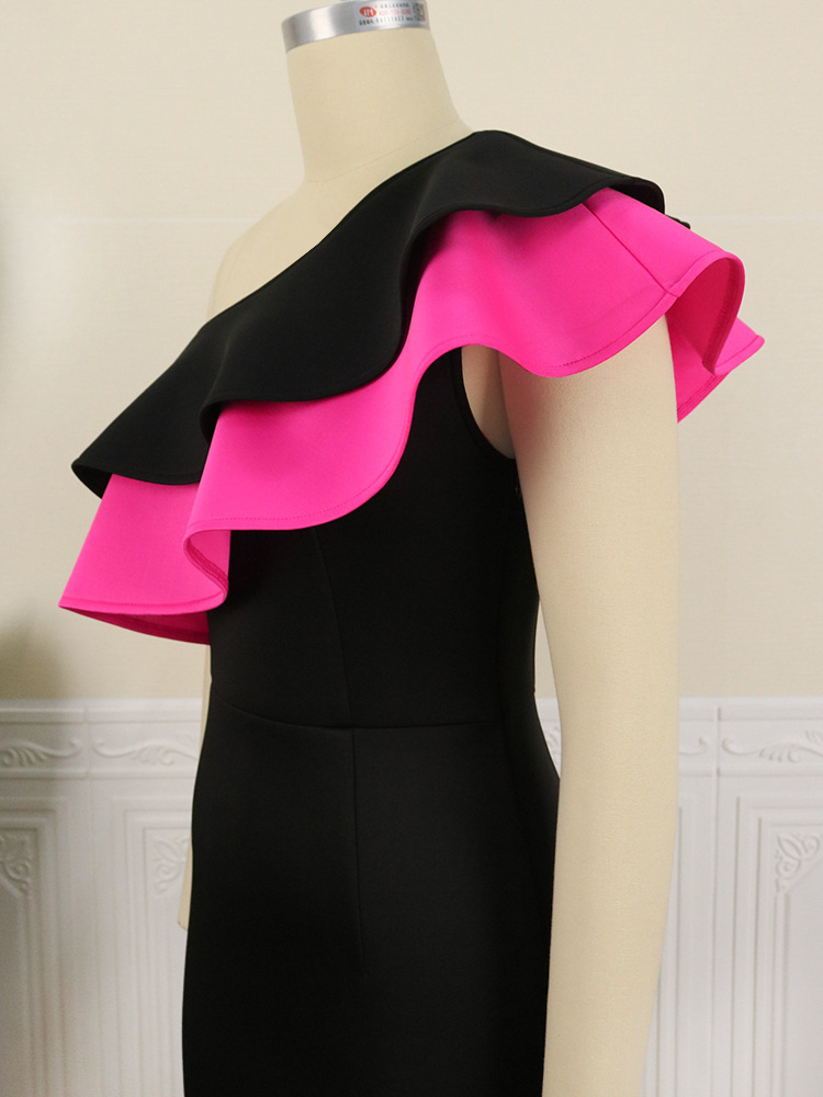Plus Size Women's Dress One Shoulder Backless Ruffle Fishtail Dress_voghion.com