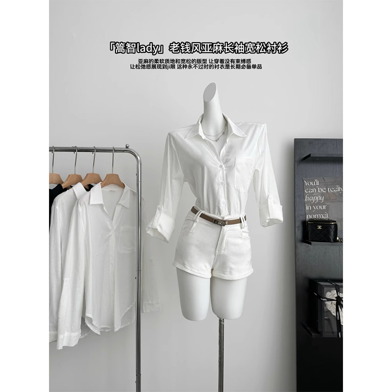 「Gaozhi Lady」100 Cotton and Linen Old Money Style Autum Long-Sleeved Shirt for Women