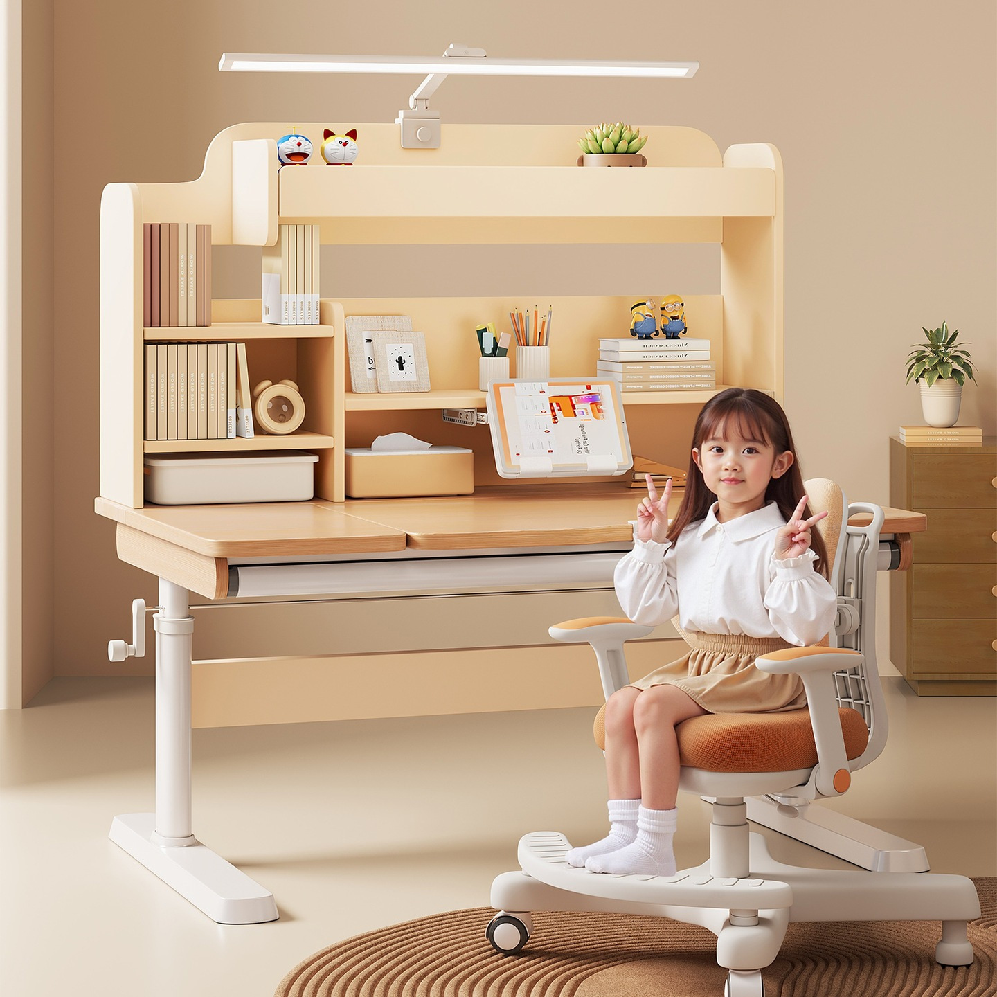 Sanqiang Solid Wood Children's Study Table Home Liftable Desk Primary School Students Special Writing Table Desk and Chair Set