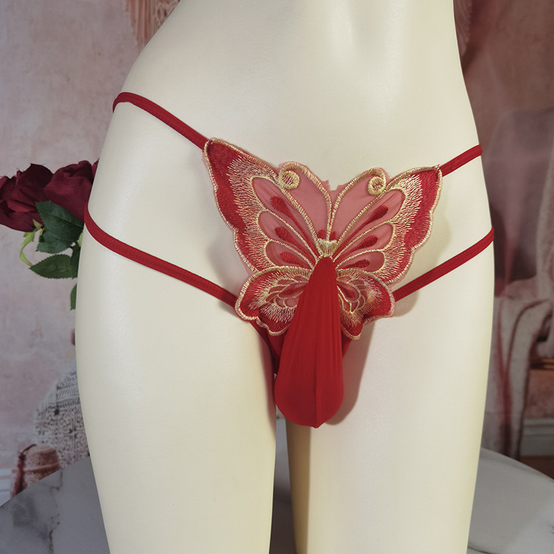 Men's Bag Egg Bullet Separated Large Size Temptation G-string Hollow-out Large Size Underwear Fun Lace Butterfly Perspective SK