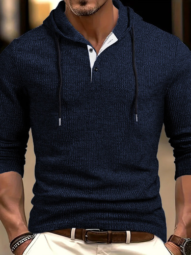 Men's Autumn/Winter Casual Sport Long Sleeve Hooded Sweatshirt with Drawstring