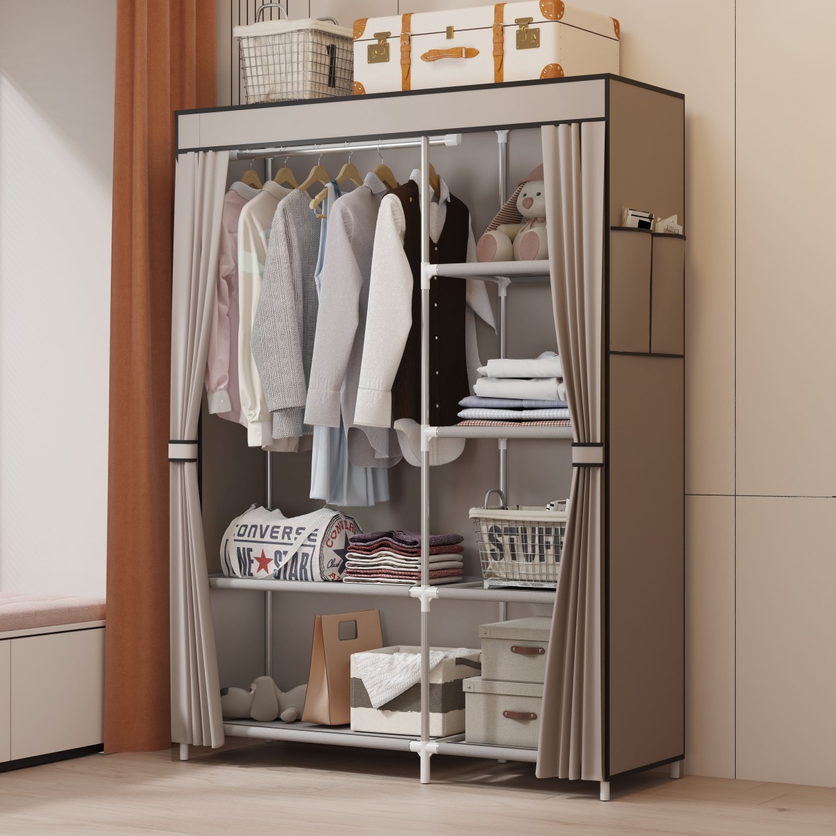 armario de tela para dormitorios domésticos armario simple para alquiler individual para habitaciones de almacenamiento armario para artículos gruesos a prueba de polvo