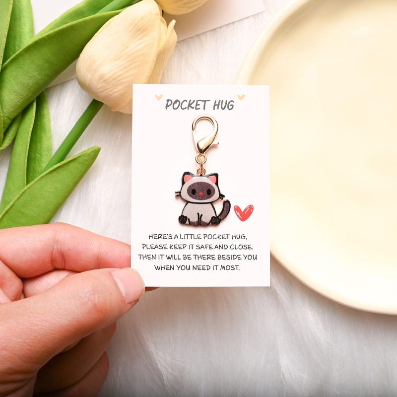 国境を越えたホットセール POCKET HUG 英語インスピレーションカード かわいい漫画の猫キーホルダー バッグペンダント|undefined