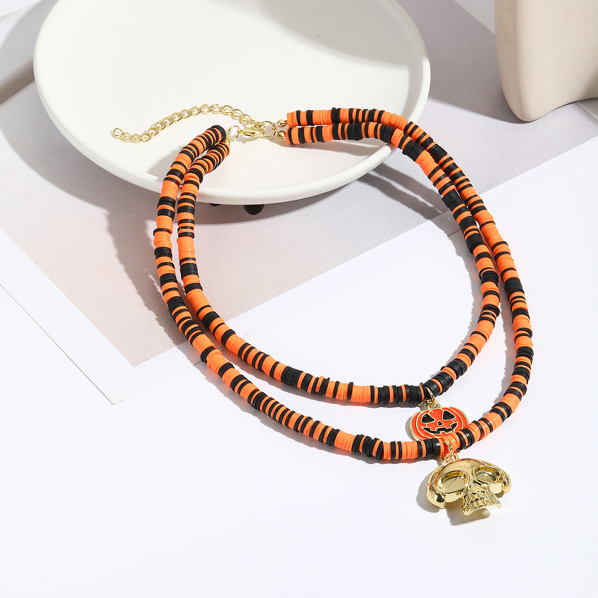 11g Weight Zinc Alloy Pendant Material Pendant Necklace Classification Seed Bead Chain Material 1 Piece Quantity Festival, Street Occasion Zinc alloy Material Halloween Festival Pumpkin, ghost, Skull Pattern Unisex Gender Hip-Hop, Streetwear Style Hip-Hop Streetwear Pumpkin Ghost Skull Zinc Alloy Beaded Necklaces Halloween Wholesale 52