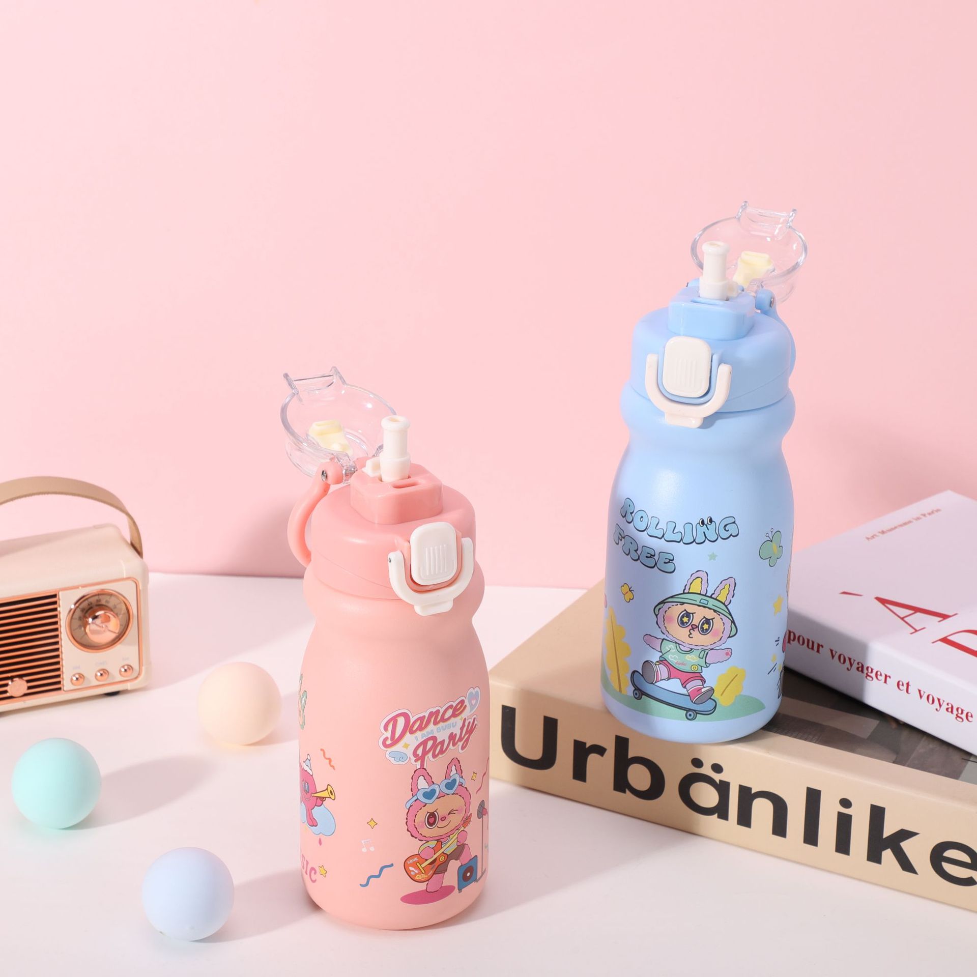 Outdoor Portable Handheld Straw Household Cartoon Cute Student Flip Lid Water 316 Stainless Steel Top Quality Insulated Cup_voghion.com
