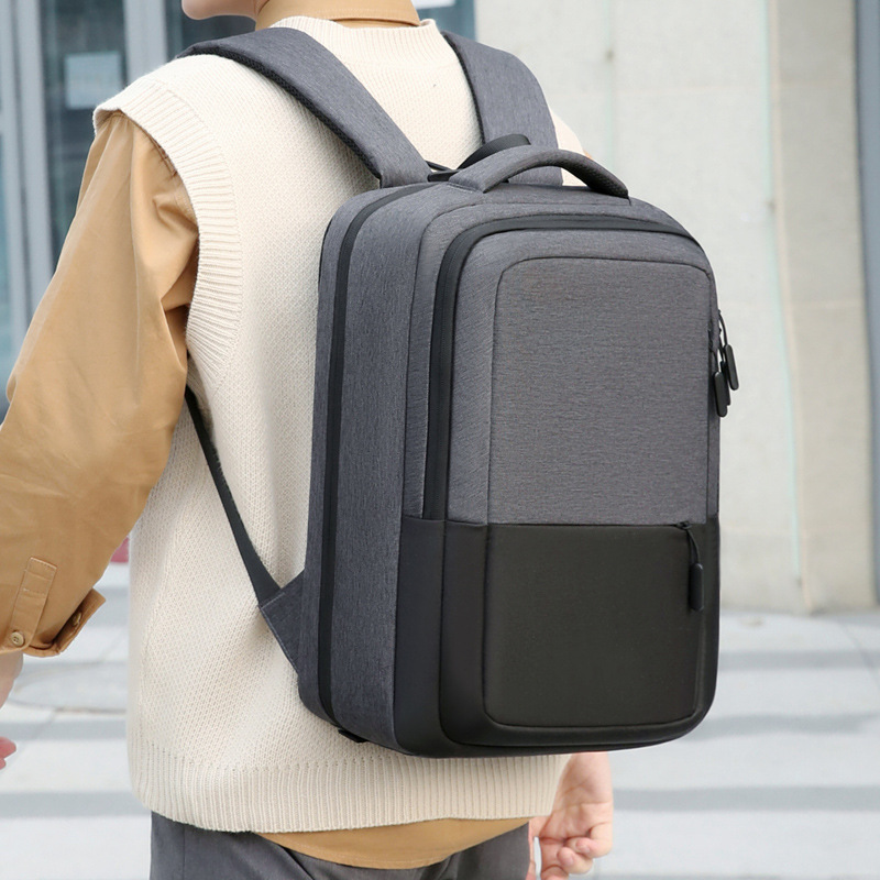 Laptop-Tasche mit USB-Anschluss, tragbar, zum Aufladen, für Pendler, Herren, einfach, multifunktional, lässig, für Reisen, Doppelrucksack_voghion.com