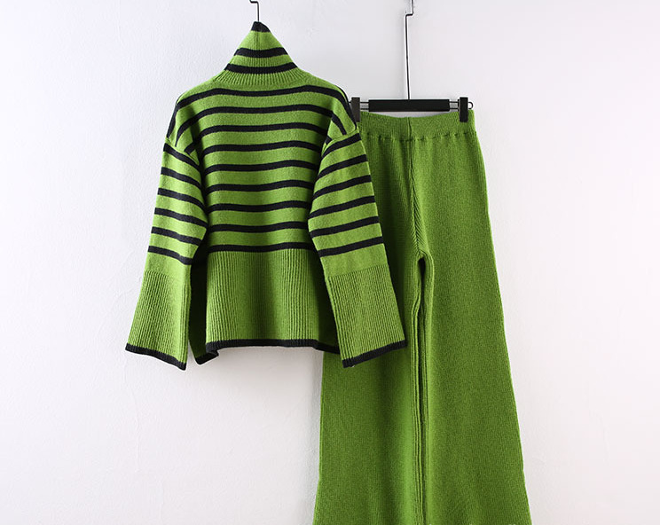 Women's Clothing all match high collar knitted sweater for women + high waist drape straight casual knitted wide leg pants two piece set_voghion.com