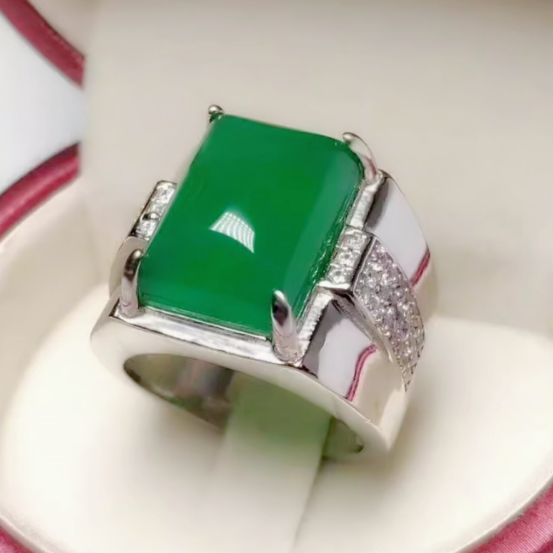 Square agate retro ring jade