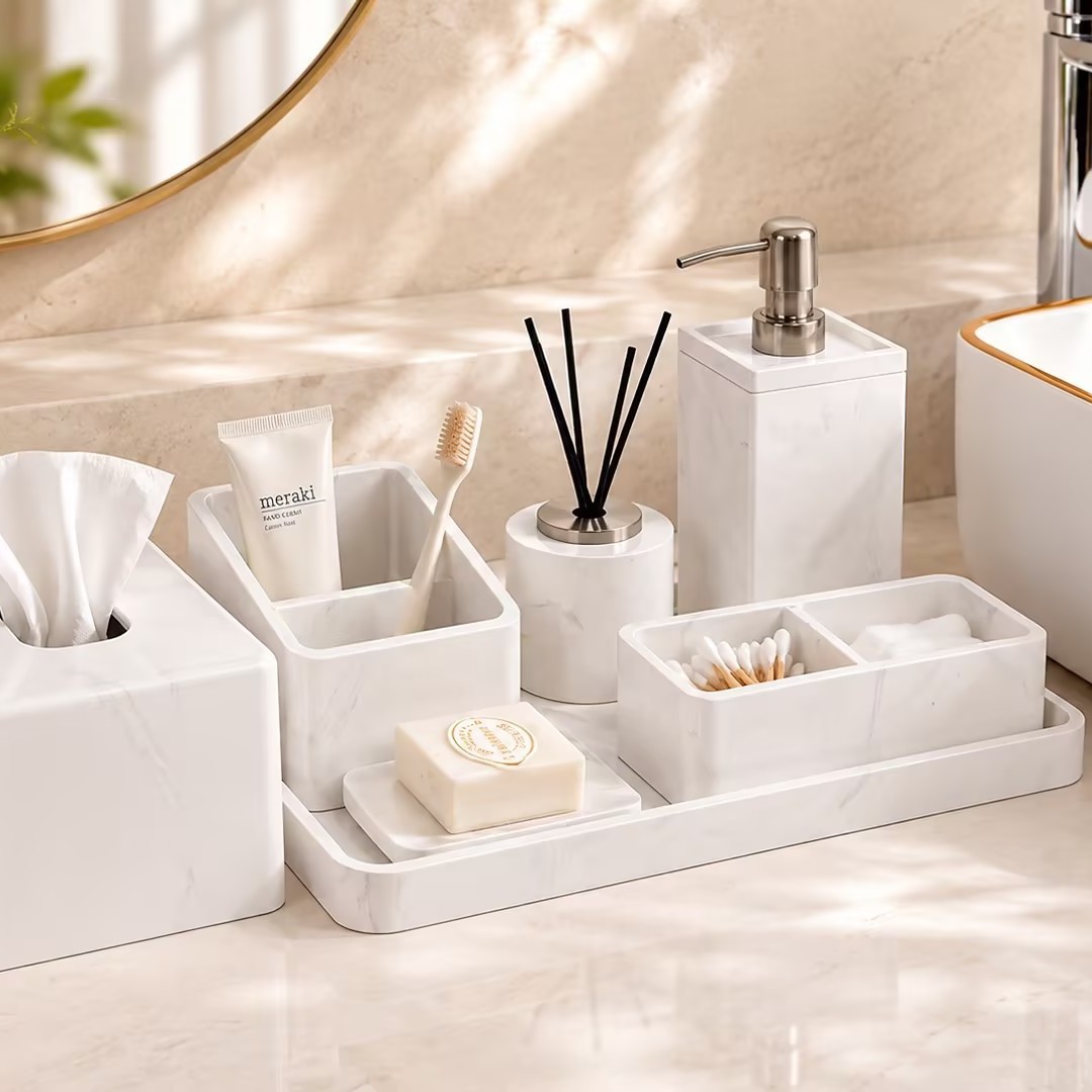 Caja de almacenamiento de mármol nórdico de lujo ligero de alta calidad, caja de extracción de papel, sala de patrón, conjunto de decoración del baño del hotel image 7