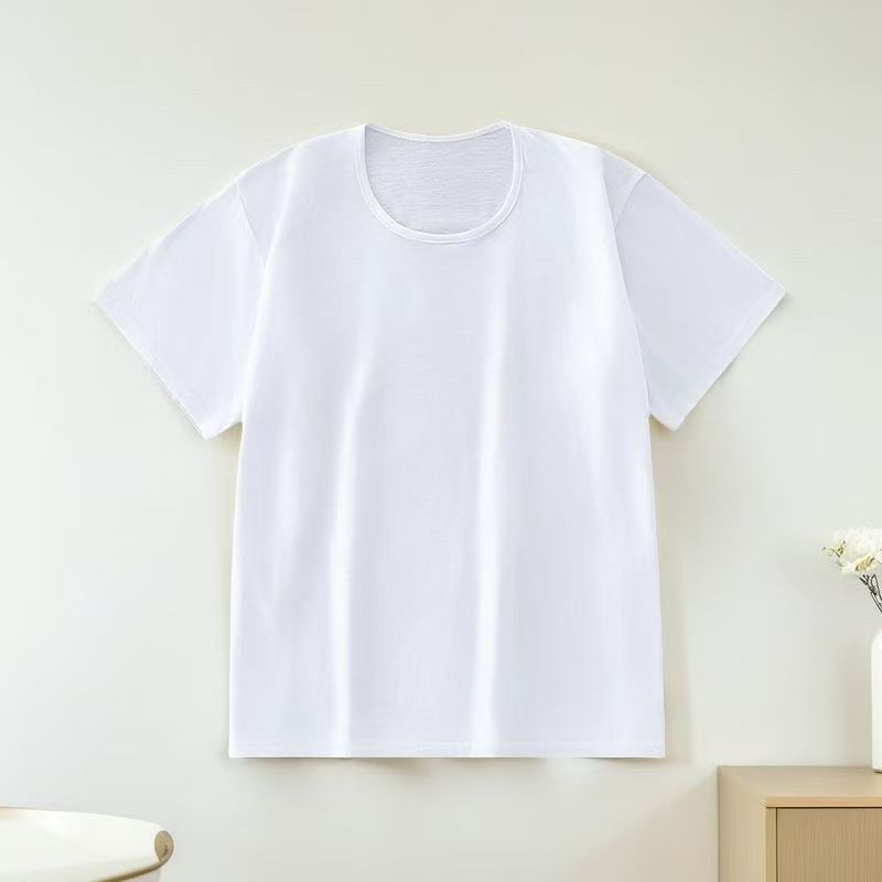 Thin knitted cotton universal summer T-shirt with a round collar