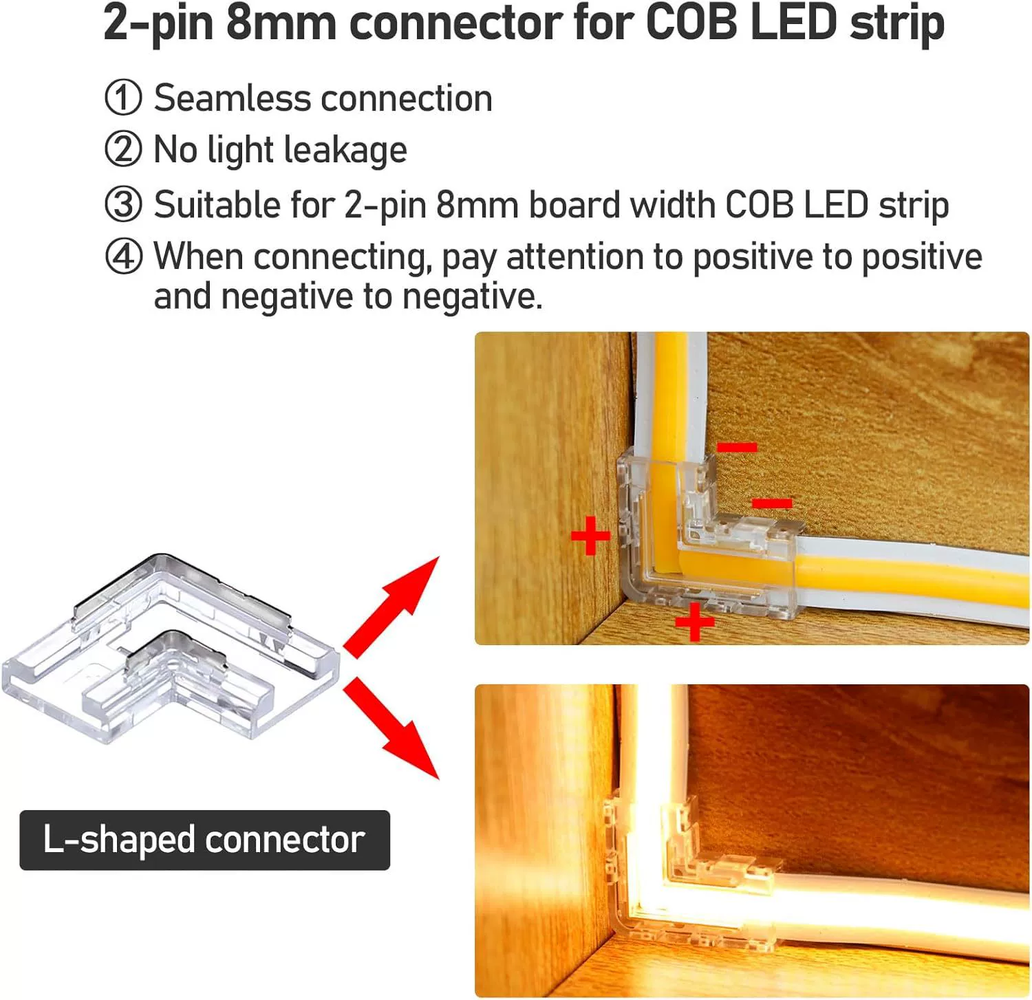 GOMING 2-полюсный 8мм Boardbreite COB LED Streifen Steckverbind