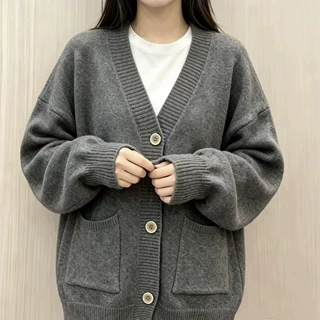新款韩版针织开衫毛衣宽松春秋冬上衣软糯纯色外套长袖v领甜美女
