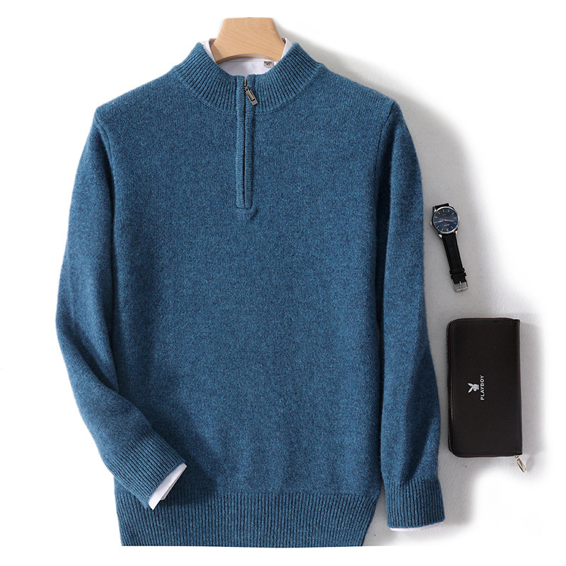 Demi-season woolen solid color base knitted sweater with zipper for…