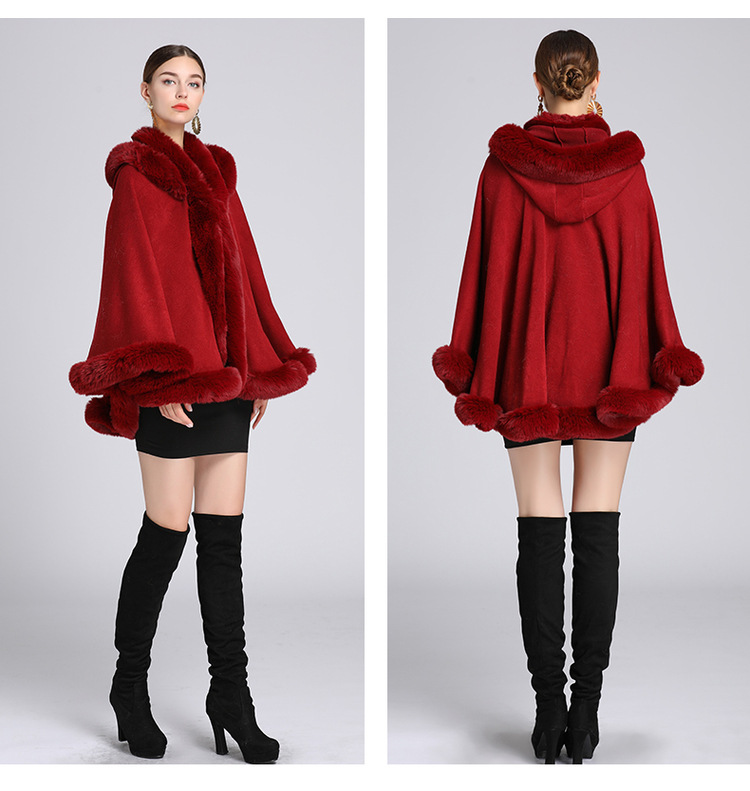 Wollkragen mit Kapuze Cape Cape Übergröße lockerer Capemantel Damen_voghion.com