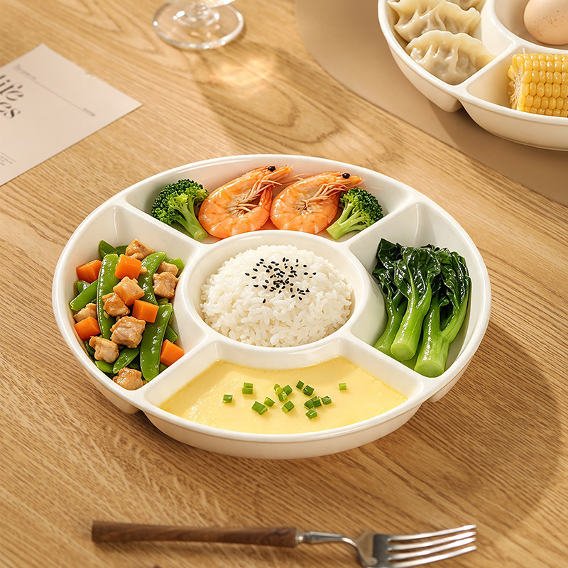 Five-compartment ceramic divided plate for restaurant braised dishes, multi-compartment snack platter, fruit plate, commercial dining plate, dish plate Five-compartment ceramic divided plate for restaurant braised dishes, multi-compartment snack platter, fruit plate, commercial dining plate, dish plate