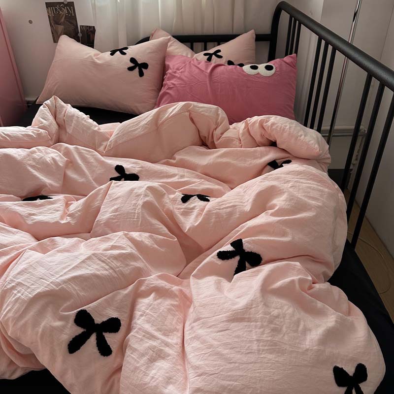 Y 리본 - 핑크와 블랙 [입체 타월 자수·슈퍼 소프트 워싱 코튼·걱정 없는 알몸 수면]