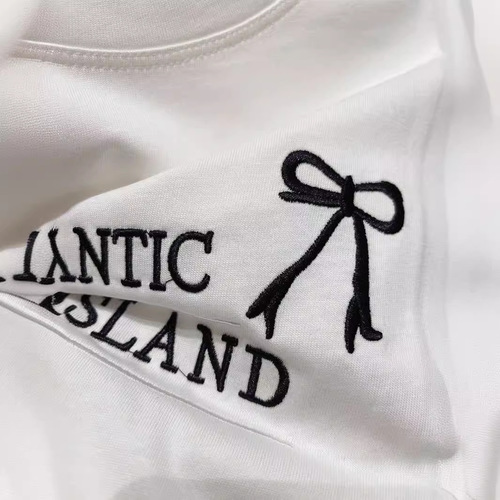 Heavy Industry Embroidered Letter Bow Tie Modal Short Sleeve T-Shirt for Women - Summer Versatile Loose Round Neck Pullover Top Trendy