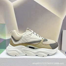 欧洲站2023年秋冬新潮款时尚圆头系带拼色休闲运动鞋老爹鞋跑鞋